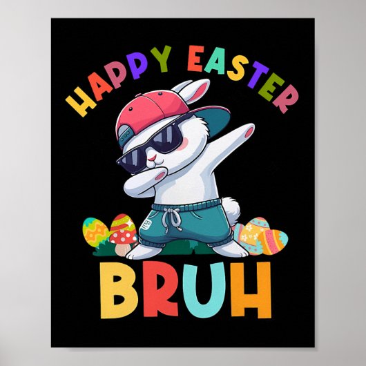 Retro Happy Easter Bruh Dabbing Bunny Kinder Jonge Poster (Voorkant)