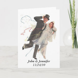 Retro Happy Elated Wedding Couple-cadeautjes Bedankkaart