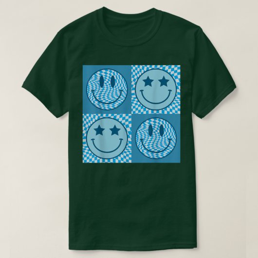 Retro Happy Face Checkered Pattern Smile Face Fun T-shirt (Design voorkant)