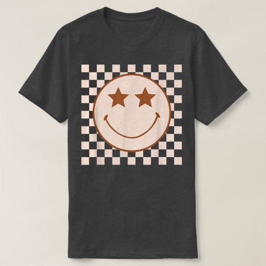 Retro Happy Face Checkered Pattern Smile Face Tre T-shirt (Design voorkant)