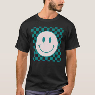 Retro Happy Face Checkered Pattern Smile Face Tre T-shirt