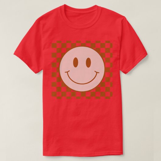 Retro Happy Face Checkered Pattern Smile Face Tre T-shirt (Design voorkant)