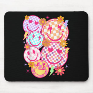 Retro Happy Face Checkered Pattern Smile Face Tren Muismat