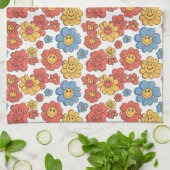 Retro Happy Face Florals Theedoek (Gevouwen)