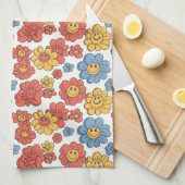 Retro Happy Face Florals  Theedoek (Quarter Fold)