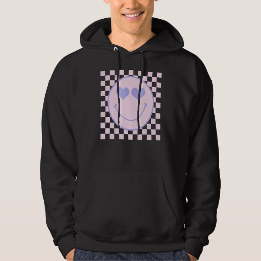 Retro Happy Face geruit patroon Happy Face Tre Hoodie (Voorkant)