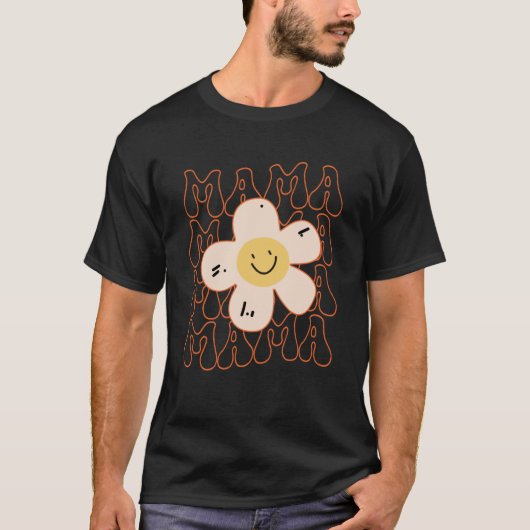 Retro Happy Face Mama Groovy Daisy Flower Smile Fa T-shirt (Voorkant)