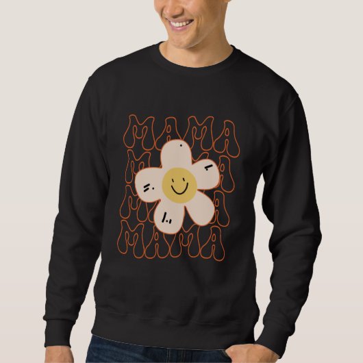 Retro Happy Face Mama Groovy Daisy Flower Smile Fa Trui (Voorkant)