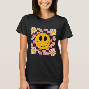 Retro Happy Face T-shirt Geruite Patroon Smile Fac