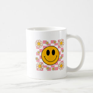Retro Happy Face T-shirt Geruite Patroon Smile Fac Koffiemok