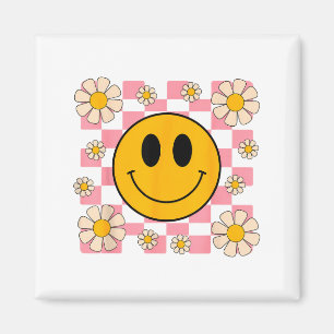 Retro Happy Face T-shirt Geruite Patroon Smile Fac Magneet