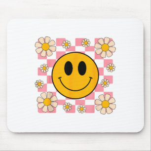 Retro Happy Face T-shirt Geruite Patroon Smile Fac Muismat