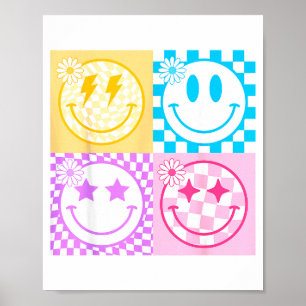 Retro Happy Face T-shirt Geruite Patroon Smile Fac Poster