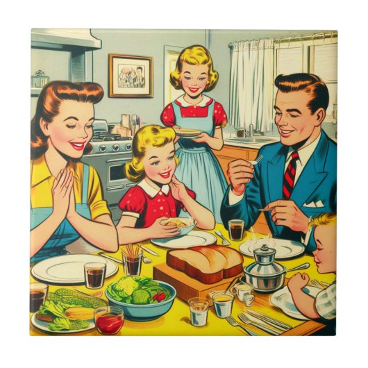 Retro Happy Family Comics Tegeltje (Voorkant)