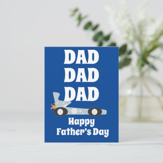 Retro Happy Father's Day Racing Car Blue (Staand voorkant)