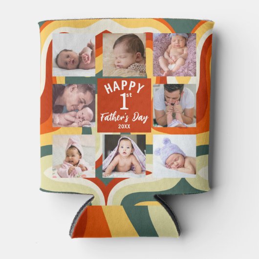 Retro Happy First Vaderdag 8 Photo Collage Blikjeskoeler (Voorkant)