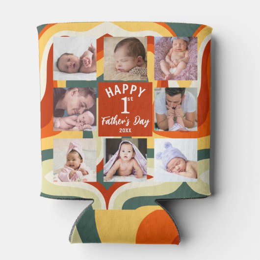 Retro Happy First Vaderdag 8 Photo Collage Blikjeskoeler (Achterkant)