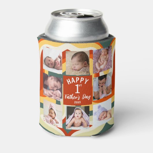 Retro Happy First Vaderdag 8 Photo Collage Blikjeskoeler (Blikje Achterkant)