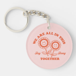 Retro Happy Flower Graphic Sleutelhanger
