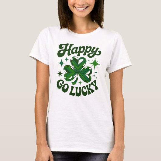 Retro Happy Go Lucky St. Patrick’s Day Shamrock Gr T-shirt (Voorkant)