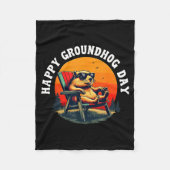 Retro Happy Groundhog Day Funny Ground Hog Sunset Fleece Deken (Voorkant)