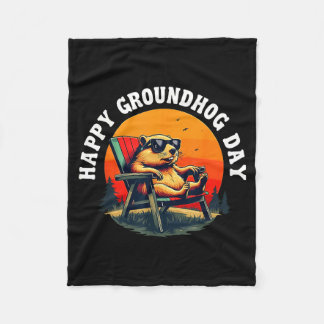 Retro Happy Groundhog Day Funny Ground Hog Sunset  Fleece Deken