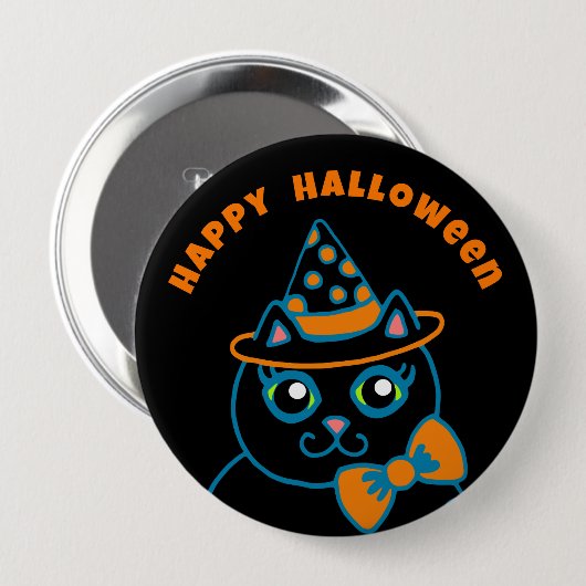 Retro Happy Halloween Black Cat Button (Voorkant /achterkant)