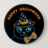 Retro Happy Halloween Black Cat Button (Voorkant)