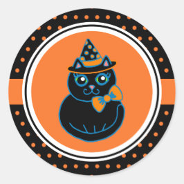 Retro Happy Halloween Black Cat Stickers