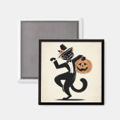 Retro Happy Halloween Dancing Black Cat Magnet (Voorkant / Achterkant)