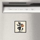 Retro Happy Halloween Dancing Black Cat Magnet (Insitu (Vaatwasser))