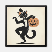 Retro Happy Halloween Dancing Black Cat Magnet (Voorkant)