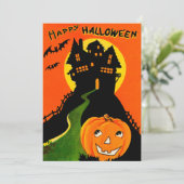 Retro  Happy Halloween Haunted House Kaart (Staand voorkant)