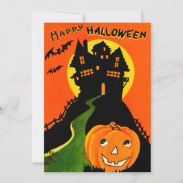 Retro  Happy Halloween Haunted House Kaart