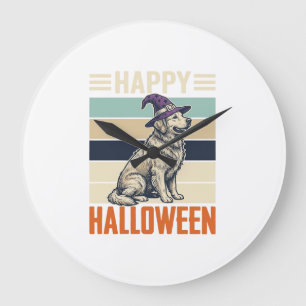 Retro Happy Halloween Hond Heksenhoed Shirt Ontwer Grote Klok