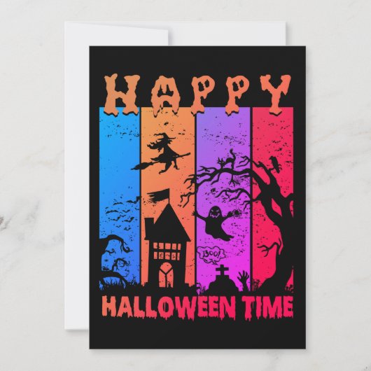 Retro Happy Halloween Witch House Ghost begraafpla Kaart (Voorkant)
