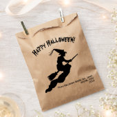 Retro Happy Halloween Witch op een bezem silhouet Bedankzakje (Geknipt)