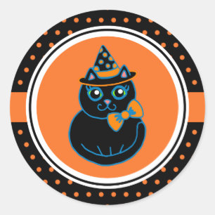 Retro Happy Halloween Zwarte Kat Stickers
