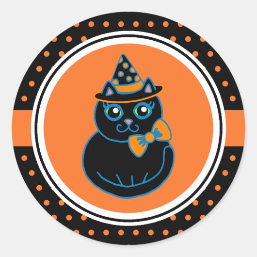 Retro Happy Halloween Zwarte Kat Stickers (Voorkant)
