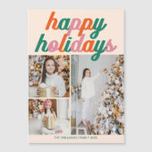 Retro Happy Holidays 3 Photo Collage Magnet Card (Voorkant)