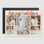 Retro Happy Holidays 5 Photo Collage Magnet Card (Voorkant / Achterkant)