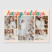 Retro Happy Holidays 5 Photo Collage Magnet Card (Voorkant)