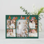 Retro Happy Holidays Cute Green Photo Collage Feestdagenkaart (Staand voorkant)