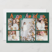 Retro Happy Holidays Cute Green Photo Collage Feestdagenkaart (Voorkant)