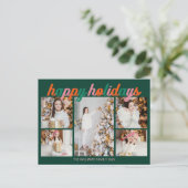 Retro Happy Holidays Cute Green Photo Collage Feestdagenkaart (Staand voorkant)