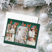 Retro Happy Holidays Cute Green Photo Collage Feestdagenkaart