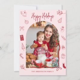 Retro Happy Holidays Photo Hand Drawn Feestdagenkaart