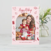 Retro Happy Holidays Photo Hand Drawn Feestdagenkaart (Staand voorkant)