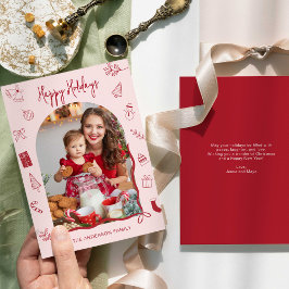 Retro Happy Holidays Photo Hand Drawn Feestdagenkaart