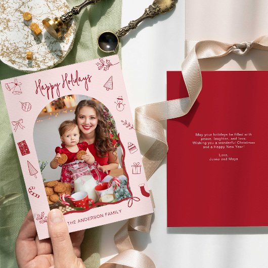Retro Happy Holidays Photo Hand Drawn Feestdagenkaart